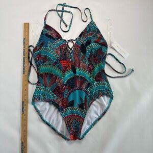 NEW Jantzen Vibrant Teal and Red One Piece Swimsuit. Size‎ XL new with tags.